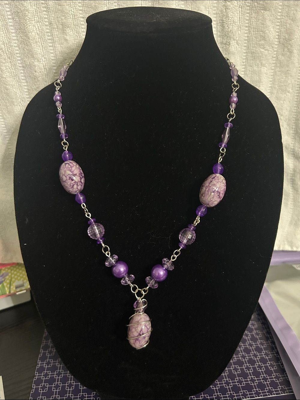 Handcrafted Purple Beaded Pendant Necklace - Women's Jewelry